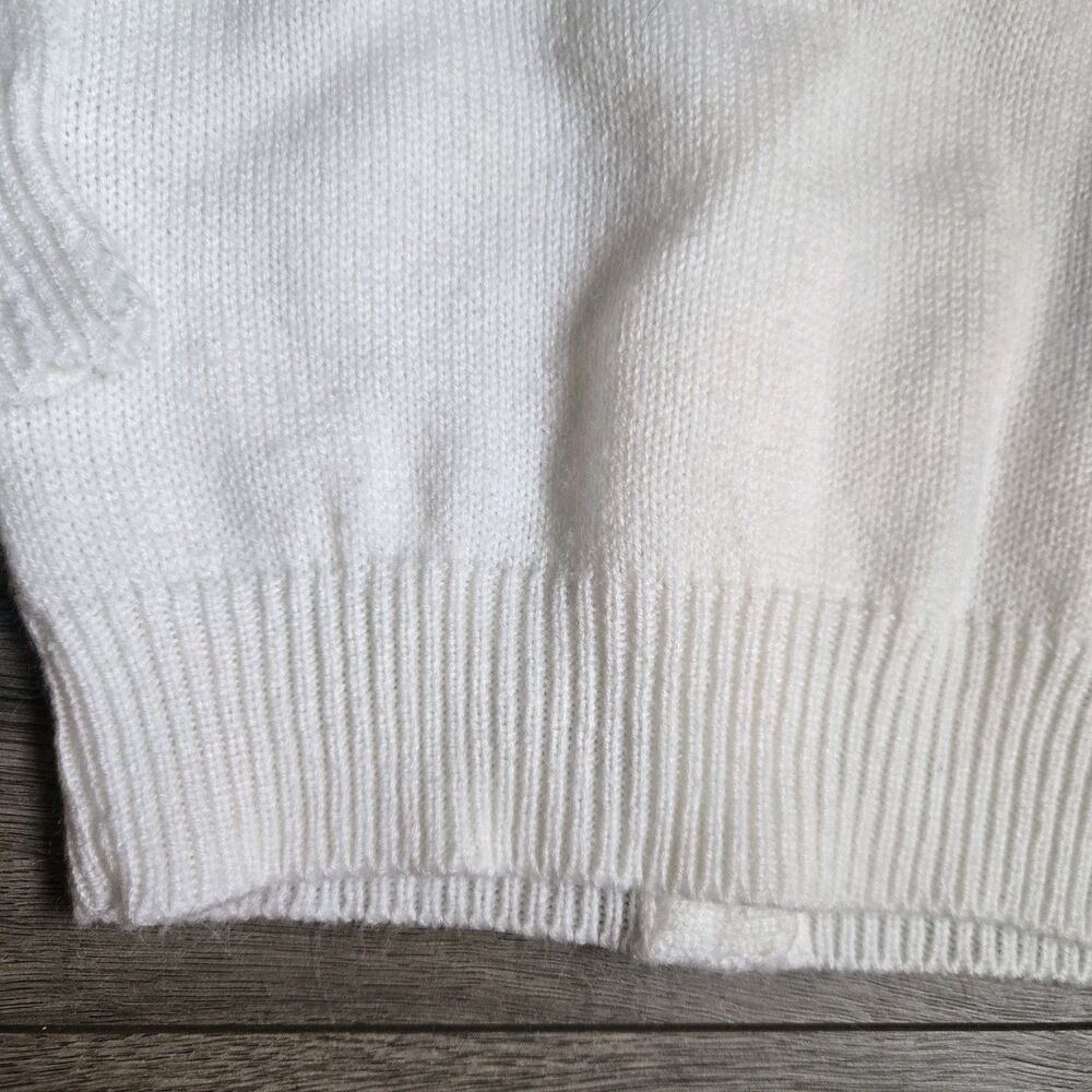 Vintage Izod Lacoste Girls White Knit Puff Sleeve Cardigan Sweater 4T Preppy - Picture 8 of 10
